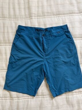 Hurley Men's Teal-Blue Flat Front Shorts